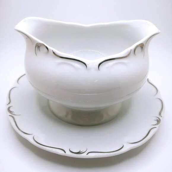Simplicity Gravy Boat Attached Underplate White Fine China Serving Dish 7.5" - Picture 2 of 12